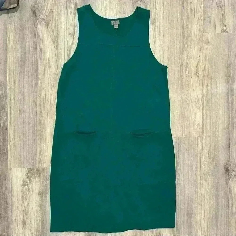 J. Jill Sleeveless Jumper Dress Stretch Ponte Knit Pockets Shift Green Size L